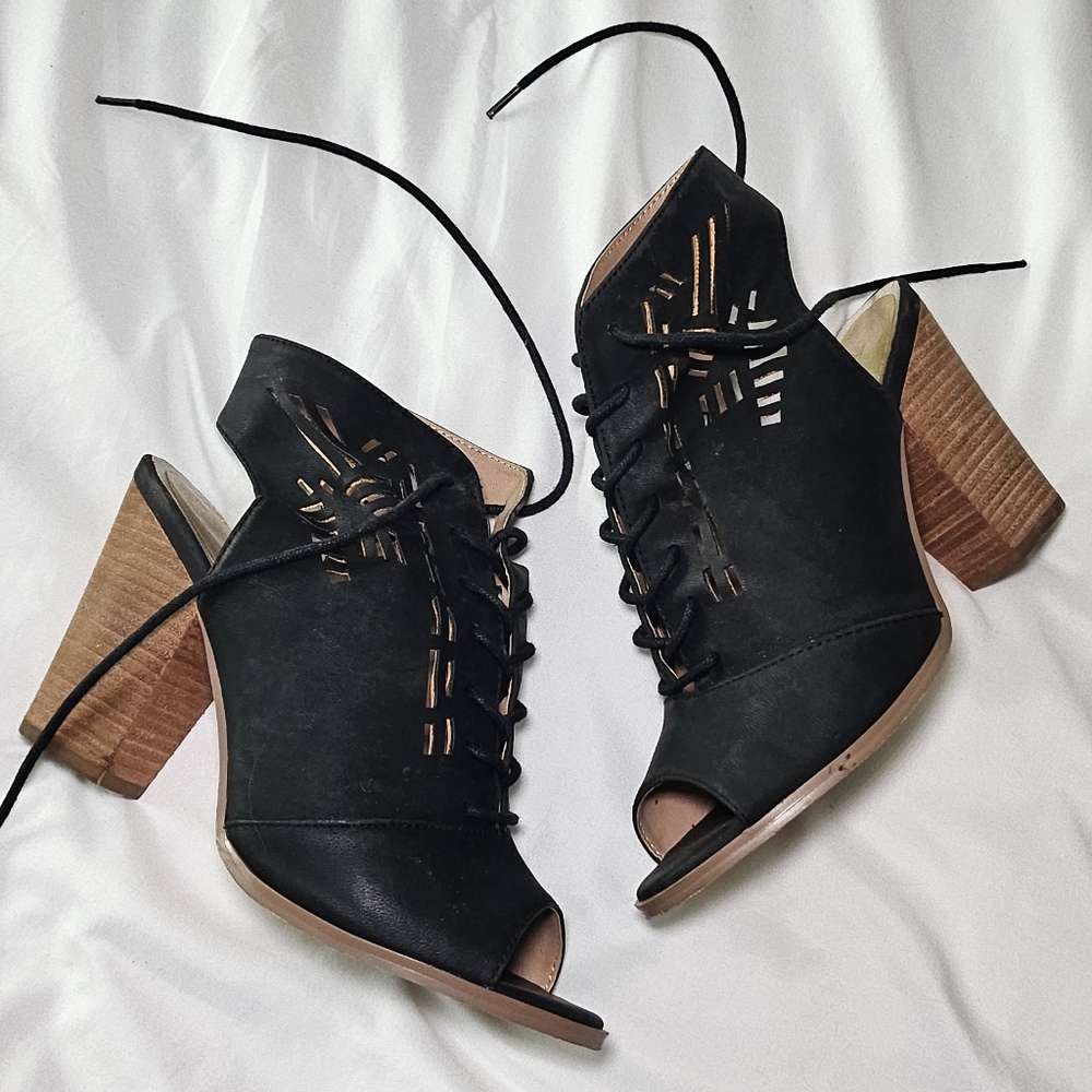 Lace Front Open Toe Black Booties